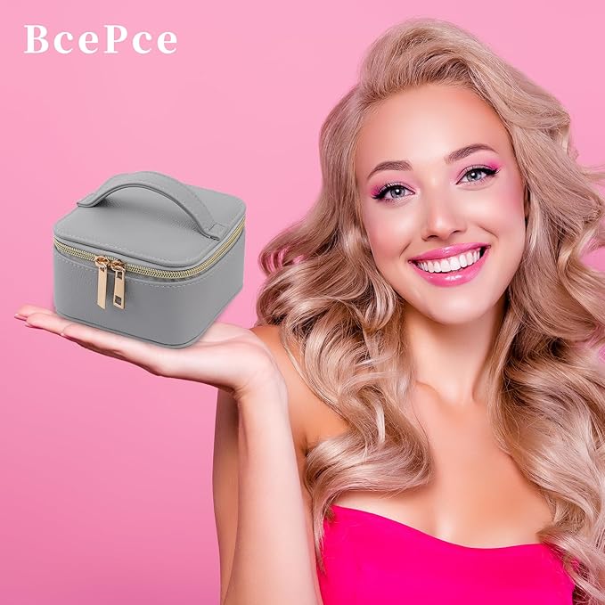 PU Leather Travel Jewelry Organizer Case with 4 Pouches & Handle, Anti-Tangle Storage Box for Necklace, Earrings, Rings, Compact Jewelry Box for Women Gift (Grey)