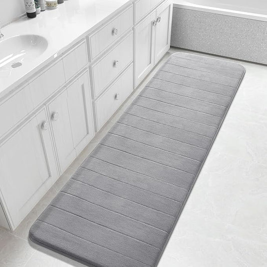 Yimobra Bathroom Runner Rugs 72"x24" Non Slip Washable Memory Foam Bath Mat, Super Soft Water Absorbent Hallway Carpet for Vanity Tub Shower, Gray