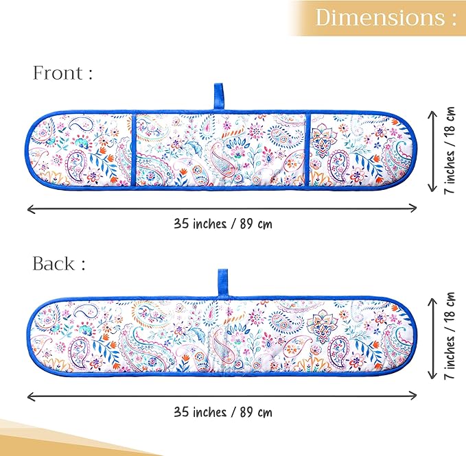 Maison d' Hermine Double Oven Mitts 100% Cotton 7"x35" Double Oven Mitt Heat Resistant BBQ Cooking Gloves with Loop, Baking, Grilling, Home, Kitchen, Handling Hot Pans Spring Summer (Indian Floral)