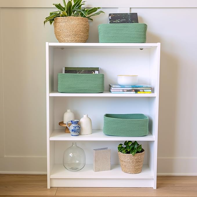 NaturalCozy 13.5”x8.5”x5.5” Rectangle Storage Baskets for Shelves 3 Pack | Cotton Rope Woven Small Baskets for Organizing | Small Storage Bins for Nursery, Bathroom, Closet, Shelf, Decorative