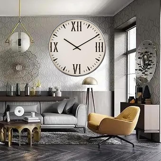 20 Inch Retro Decorative Wall Clocks, Silent Non-Ticking Battery Operated White Vintage Clock with Large Numbers, Easy to Read Kitchen Living Room, Bathroom and Office,Beige