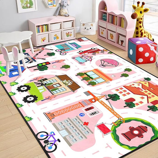 Road Map Carpet for Kids - Kids Rugs for Playroom Car Rugs for Toy Car Play Mats for Floor City Rug Play Mat, 2. 5x4 Feet