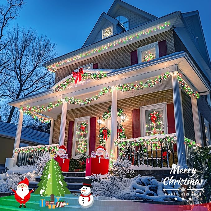 JMEXSUSS 500 LED Red White and Green Christmas Lights, 8 Modes 163ft String Light Plug in with Remote Control, Clear Wire Christmas String Lights Outdoor Waterproof for Outside Tree Yard Wedding