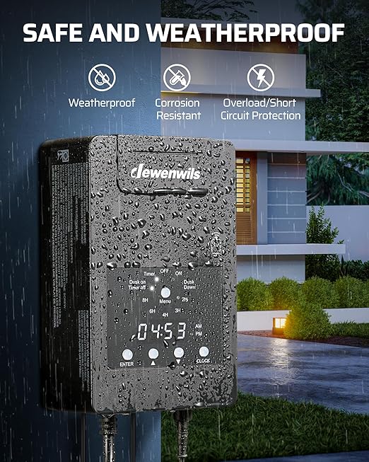 DEWENWILS 120W Low Voltage Landscape Transformer with Remote Control, 120V AC to 12V DC, Low Voltage Transformers with Photocell & Timer, Landscape Lighting Transformer for Garden Light Spotlight