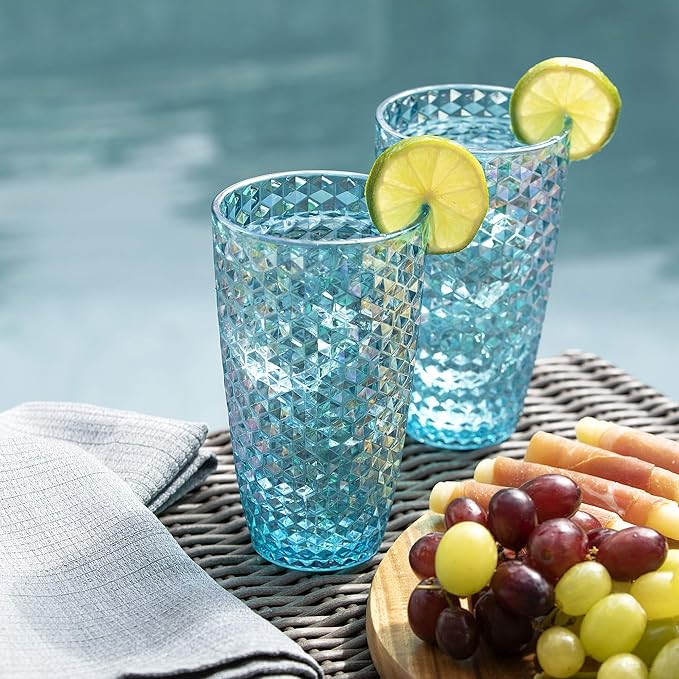 BELLAFORTE Shatterproof Tritan Plastic Tall Tumbler, Set of 4, 19oz - Laguna Beach Drinking Glasses - Unbreakable Tritan Drinking Glasses for Parties - BPA Free - Blue