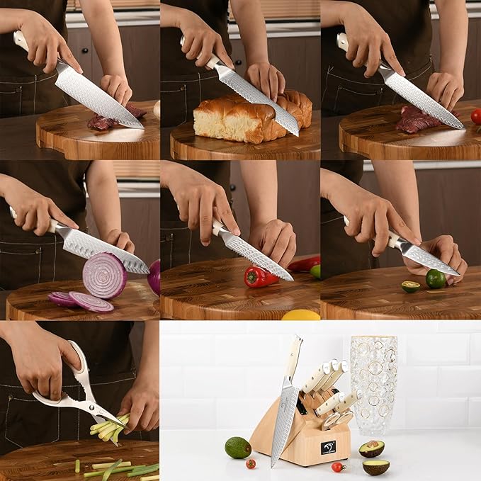 NANFANG BROTHERS Damascus Knife Sets, 10 Pieces for Kitchen with Block, Kitchen Knife Set with Block, ABS Ergonomic Handle for Chef Knife Set and Kitchen Shear