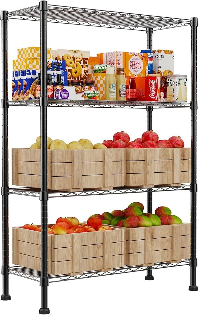 REGILLER 4-Wire Shelving Metal Storage Rack Adjustable Shelves,Standing Storage Shelf Units for Laundry Bathroom Kitchen Pantry Closet(Black,14.1" D x 30" W x 54" H)