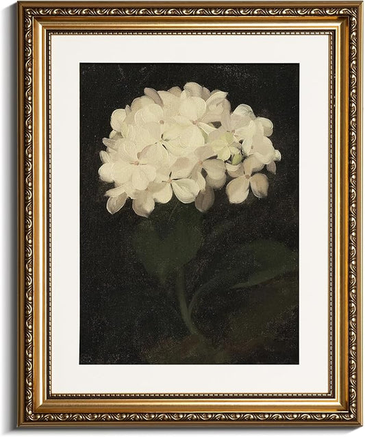 VIYYIEA Gold Framed Wall Art Canvas Print Home Decor Vintage Flower Prints Room Aesthetic White Hydrangea Oil Painting Picture Gifts Bedroom Bathroom Floral Wall Decor Kitchen Farmhouse Office 13x16in