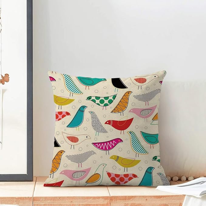 BETGINY Boho Pillow Covers 20 x 20 Inch Pack of 2, Mid Century Colorful Geometric Bird Decorative Throw Pillow Cases Outdoor Linen Farmhouse Modern Cushion Cover for Bedroom Home Sofa Decor