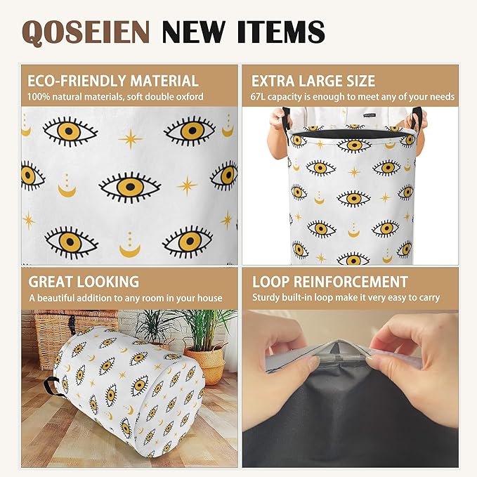 Laundry Hamper,Magic Evil Eye Laundry Basket,Waterproof Oxford Cloth Storage Basket with Handle for Clothes Books Nursery Home Storage Sundries 16"x20"