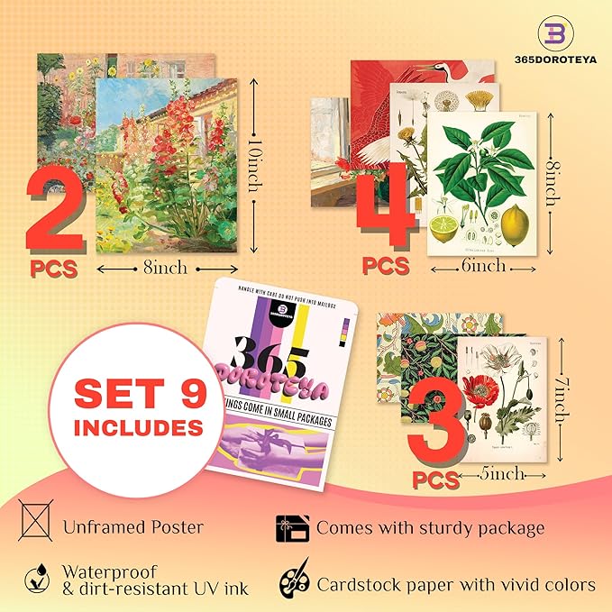 365DoRoTeYa Colorful Maximalist Wall Art – Funky Posters for Bedroom, Living Room, Kitchen & Office, Eclectic Home Aesthetic 9 Pcs (Unframed)