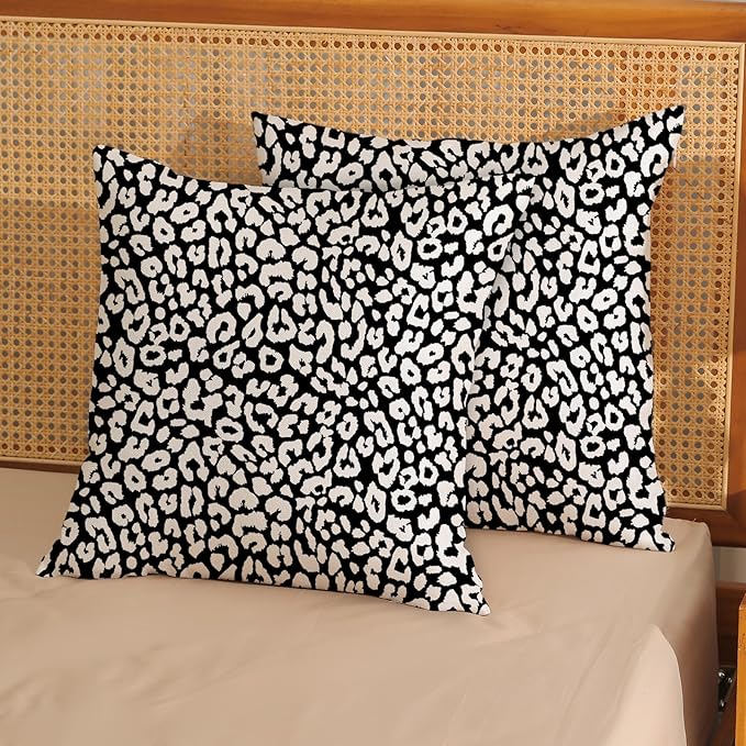 Leopard Print Pillow Covers 18x18 Pack of 2 Black Beige Animal Pattern Cheetah Decorative Throw Pillow Cover Outdoor Decor Boho Abstract Modern Pillowcase Farmhouse Cushion Case for Couch Sofa