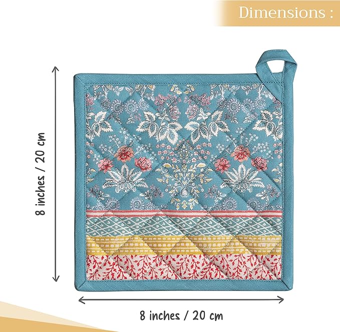 Maison d' Hermine Pot Holders 100% Cotton Heat Resistant Potholders 8" x 8" Hot Pads with Loop BBQ, Cooking, Baking, Grilling, Kitchen, Handling Hot Pans Spring/Summer (Pack of 1, Marquise)