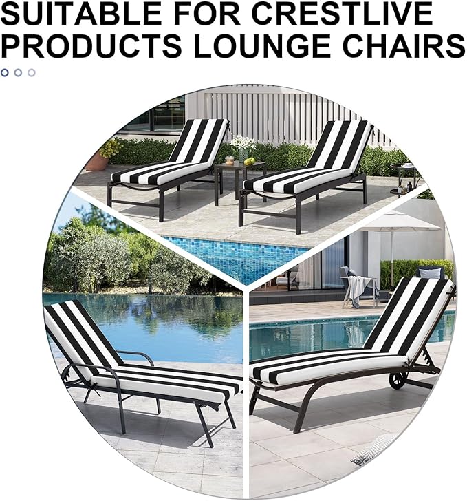 Crestlive Products Chaise Lounge Cushions Set of 2, Outdoor Cushions for Patio Furniture, Water Resistant Lounge Chair Cushion for Pool, Deck, Lawn, 72''L x 21''W, Black White Stripe