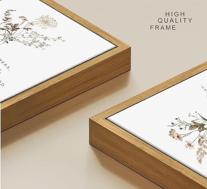 Framed Wildflower Bible Floral Canvas Wall Art Christian Verses Floral Paintings Pictures Decor Botanical Scripture Room Posters Prints for Bedroom Living Room Office Christian Scene Home Decorate