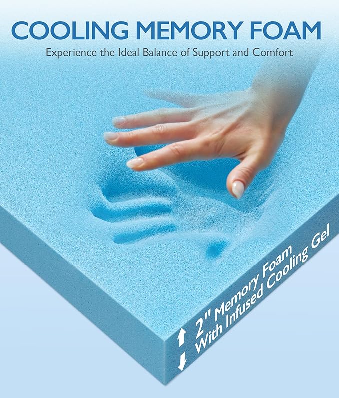 SINWEEK 2 Inch Full Size Cooling Memory Foam Mattress Topper for Pressure Relief, Thick Bed Mattress Pad with Cooling Soft Cover and Adjustable Straps, CertiPUR-US Certified