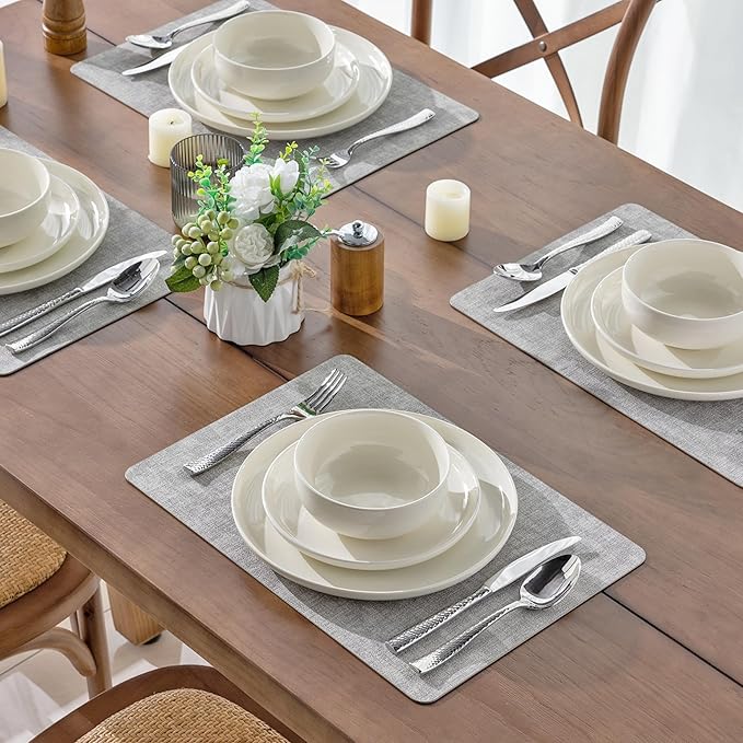 AmorArc Ceramic Dinnerware Sets of 4, Porcelain Plates and Bowls Sets, Scratch Resistant Dishes Set, Dishwasher & Microwave & Oven Safe Dishware Service for 4,12 pcs