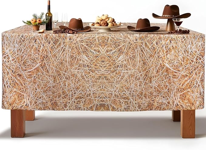 6FT Straw Tablecover,Western Cowboy Theme Tablecloth for Farm Party Decorations, Western Birthday, and Hay Bale Themed Events