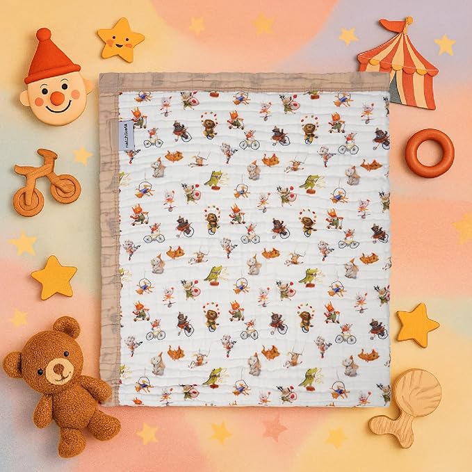 Organic Cotton Muslin Baby Blanket for Boys and Girls - Luxurious Soft Toddler Quilt for Swaddling - Gender Neutral Blankets Makes a Great Circus