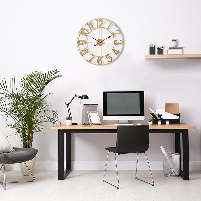 Sorbus Gold Metal Wall Clock - 16 inch Decorative Analog Wall Clock for Living Room, Kitchen - Battery Operated