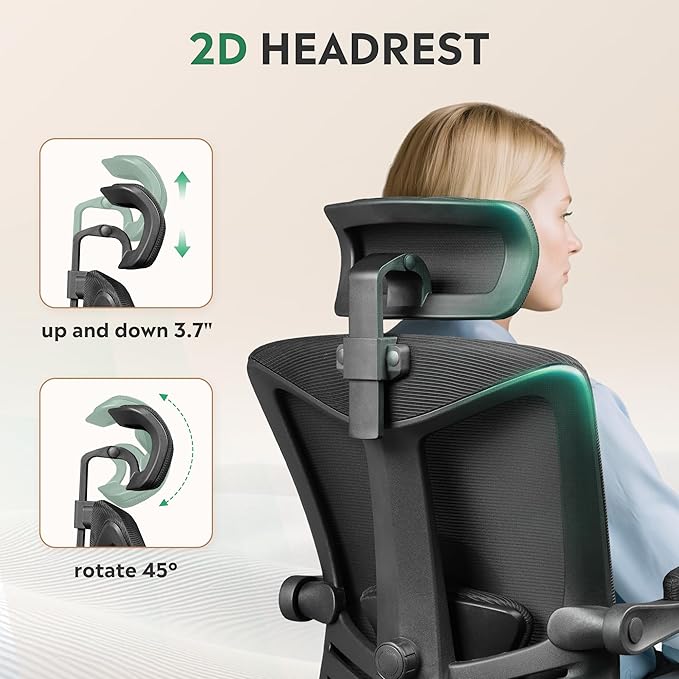 DEVAISE Ergonomic Mesh Office Desk Chair with Footrest, Comfrotable Big and Tall Reclining Computer Chair with Adjustable Lumbar Support, Backrest Adjustable, High Back SGS Class 4 Gas Lift, Black