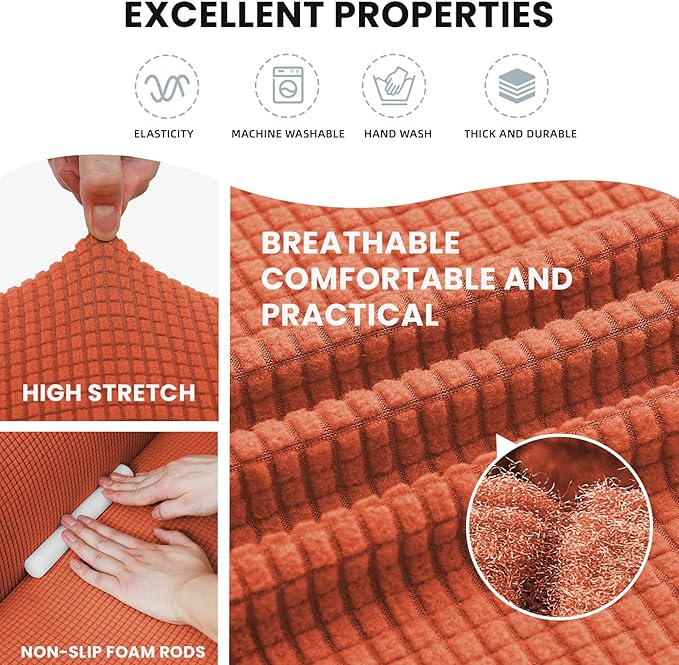 LURKA Stretch Loveseat Sofa Slipcovers 1 Piece Couch Covers for Sofa Furniture Protector Full Sofa Covers with Elastic Bottom for Kids and Dog (Medium, Pumpkin)