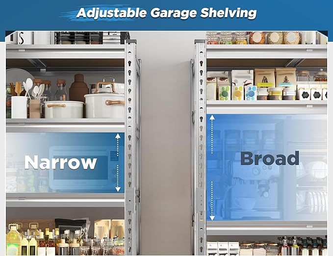 REIBII Garage Shelving, 4 Tier Storage Shelves Load 2000LBS, Adjustable Garage Shelving Heavy Duty, Metal Shelves Unit for Basement, Warehouse, 48" W x 60" H x 18" D, Galvanized