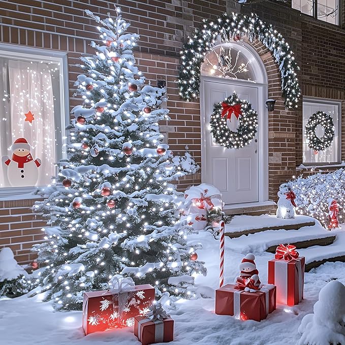 JMEXSUSS 2 Pack Solar String Lights Outdoor Waterproof, Total 400 LED 151FT Solar Christmas Lights Outdoor, 8 Modes White Solar Light for Outside Yard Patio Tree Garden Christmas Decorations