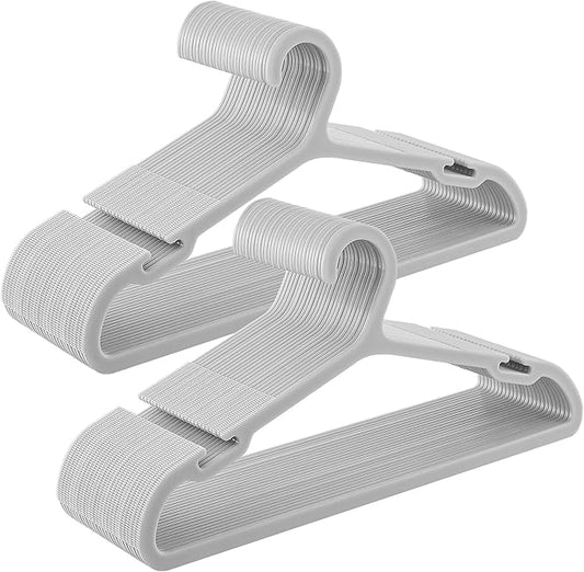 SONGMICS Clothes Hangers, Pack of 50, Plastic Hangers, with Wide Shoulder Notches, Space-Saving Coat Hangers, 16.4 Inches Wide, for Closet, Gray UCRP010G01
