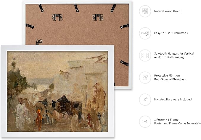 Poster Master Vintage The Bazaar Painting Poster - Retro Street in Udaipur Print - India Art - Cityscape Art - Farmhouse Art - Abstract Art - Office or Living Room Wall Decor, 16x20 White Framed