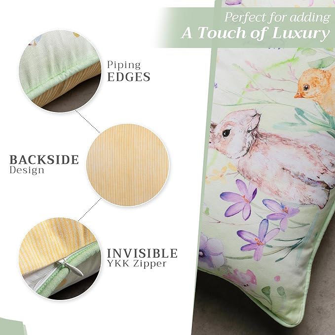 Maison d' Hermine Decorative Pillow Covers 18 x 18 Inch Square 100% Cotton Throw Pillow Covers with Invisible Zipper Cushion Case for Living Room Couch, Chair, Sofas, Bedroom, Home (Easter Zest)