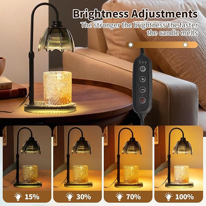 Candle Warmer Lamp with Timer: Adjustable Height and 4 Dimmer, Crystal Glass Base, Heater Wax Warmer for Jar Scented, Home Décor and Housewarming & Birthday Gift for Mom Woman, 2 Bulbs (Dark Green)
