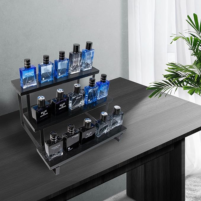 Wooden Cologne Organizer Stand Display Riser Stand Tiered Perfume 3 Tier Organizer Rustic Display Shelf for Cupcake Candle Fragrance Crystal Stone Succulent plant Small ornament