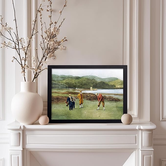 Poster Master The Putting Green Painting Poster - Golf Course Print - Golf Art - River Art - Sports Art - Landscape Art - Father's Day Art - Great Office or Living Room Decor, 8x10 Black Framed