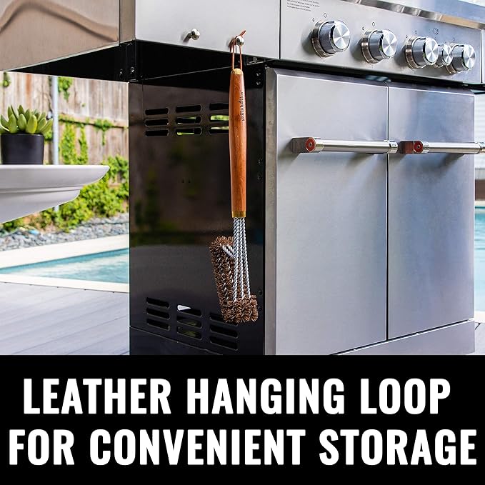 Grillaholics Pro Grill Brush Palmyra - Better Than a Bristle Free Grill Brush Natural Palmyra Bristle Brushes Clean Between The Grates and Season Your Grates