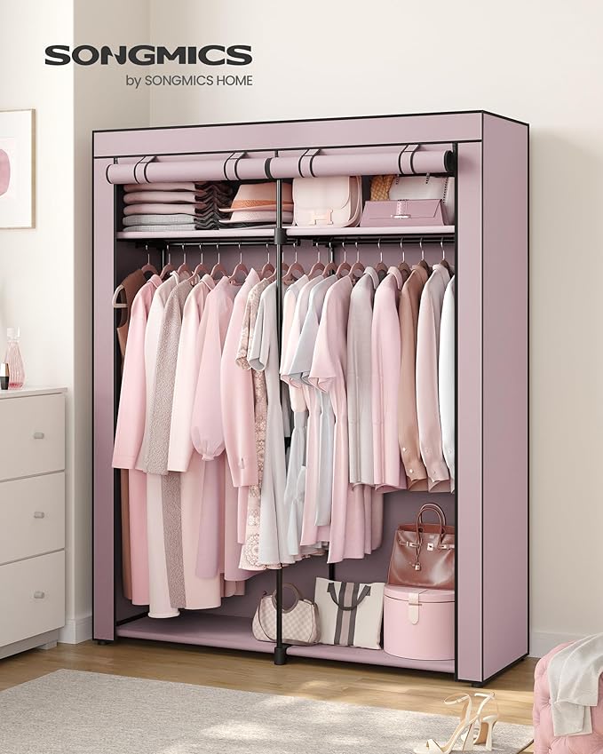 SONGMICS Closet Wardrobe, Portable Closet for Bedroom, Clothes Rail with Non-Woven Fabric Cover, Clothes Storage Organizer, 55.1 x 16.9 x 68.5 Inches, Lavender Purple URYG002P02