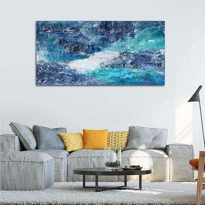 NINEASO Blue Abstract Canvas Wall Art - Turbulent Abstract Ocean Picture Blue Green Teal Wall Decor Roaring Waves Canvas Painting Abstract Prints Artwork for Living Room Bedroom Decoration 29" x 58"