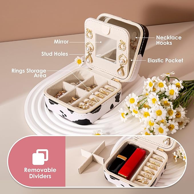 Cow Print Trave Jewelry Case, Animal Print Jewelry Box for Women Girl, Trinket Box Organizer, Adorable Birthday Gradution Gift