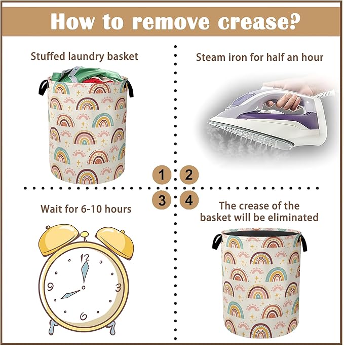 Boho Rainbows Laundry Basket,Stars Sparkles Collapsible Laundry Baskets with Handles,Waterproof Oxford Cloth Storage Basket 16"x20" for Bathroom/Bedroom/Dormitories