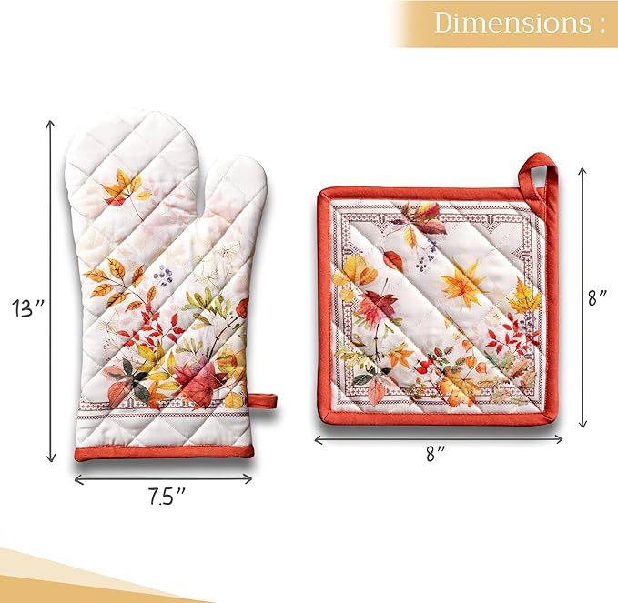 Maison d' Hermine 100% Cotton Oven Mitt & Pot Holder Set (7.5"x13" & 8"x8") Heat Resistant BBQ Cooking Gloves with Loop for Thanksgiving Christmas Decorations Handling Hot Pans (Amarante)