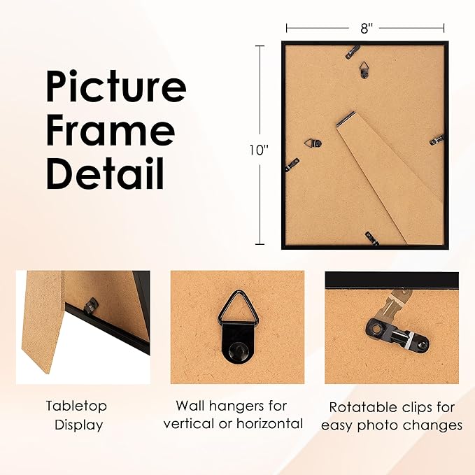 FIXSMITH 8x10 Picture Frame Set of 6, Black Photo Frames Bulk with HD Plexiglass, Display Pictures 5x7 with Mat or 8x10 Without Mat, Multi Picture Frames Collage for Tabletop or Wall Display