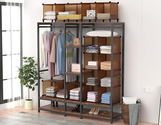 HOMIDEC Cube Storage Organizer 16-Cube Storage Shelf, Closet Organizer for Garment Racks, Closet Organizers and Storage with Metal Hammer, Bookshelf for Kids, (48.4 L x 12.2 W x 48.4 H Inches)