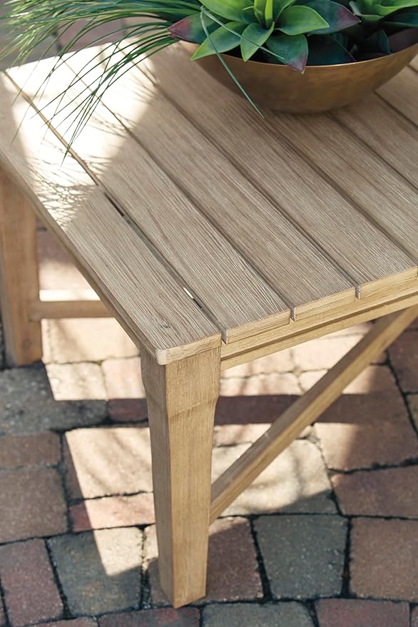 Signature Design by Ashley Outdoor Eucalyptus Carter Hall Patio Coffee Table, Beige