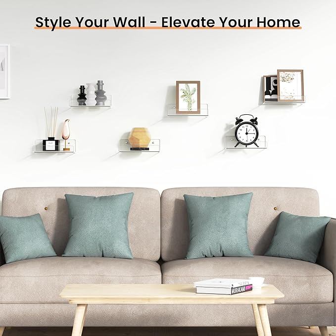 upsimples 6 Pack 6'' x 4'' Acrylic Small Shelves, Floating Shelves for Wall, Display Shelf Organizer for Plants, Speaker, Radio, Toys, Clear