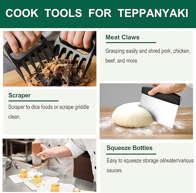 Grilljoy 46PC Griddle Accessories Set with Robust Plastic Handle, All-in-One Griddle Tools Kit for Flat Top Grills Teppanyaki Hibachi, Stainless Steel Grill Spatula Kit for Outdoor Camping Grilling