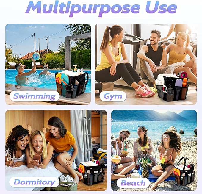 Mesh Shower Caddy Portable, Dorm Room Essentials for College Students, Large Capacity with 8 Pockets Shower Bag for Camping,Swimming,Gym,Travel