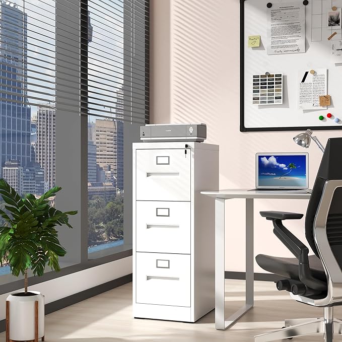 AQY 3 Drawer File Cabinet with Lock,Filing Cabinets for Home Office,Metal File Cabinet 18" Deep Vertical Storage Drawer for Hanging A4/F4/Letter/Legal Size Files, Assembly Require