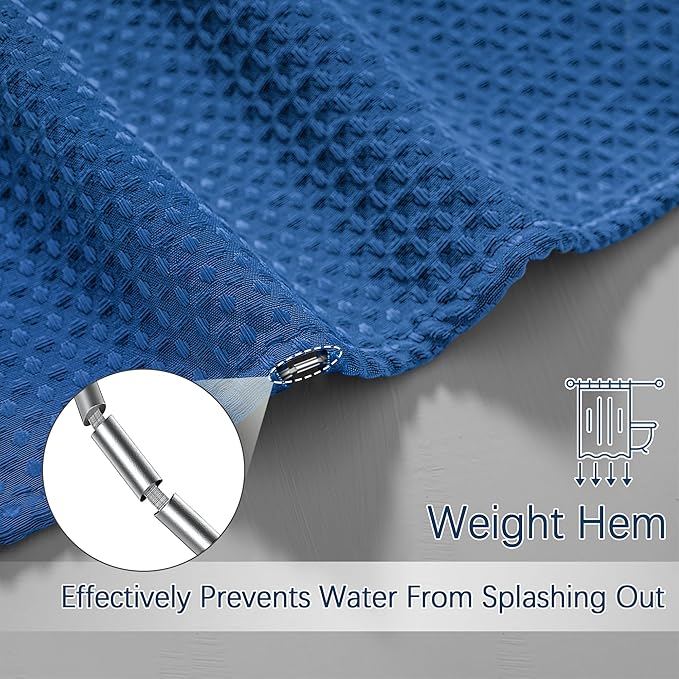 Classic Blue Shower Curtain 256GSM Heavy Duty Waffle Woven Bathroom Shower Curtains, Weighted Fabric Shower Curtains for Hotel Spa Luxury Polyester Bath Curtain with 12 Hooks, 72Wx72H