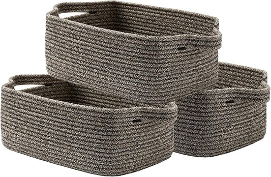 KALLAX Small Woven Basket, 14 x 10 x 5.6 Inches, Small Storage Baskets for Organizing, Gift Baskets Empty, Cute Rope Shelf Closet Storage Bins for Shelves, Dog Toy Basket, Black & Brown Mixed
