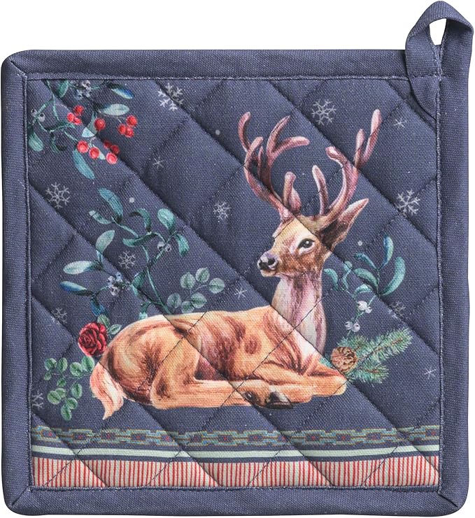 Maison d' Hermine Pot Holders 100% Cotton Heat Resistant Potholders 8" x 8" Hot Pads with Loop for Thanksgiving Christmas Decorations BBQ Cooking Baking Handling Hot Pans (Pack of 1, Christmas Joy)